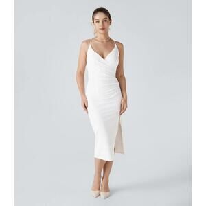 NWT Halara SoftlyZero Ruched Lace Up Bodycon Cool Touch Dress-UPF50+ White XS